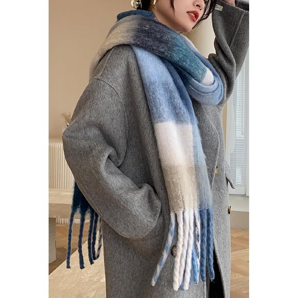 Women's Light Blue Winter Warm Long Shawl Cold Weather Thick Blanket Scarfs - Picture 4 of 4